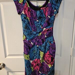 Vintage Betsey Johnson Pencil Vibrant Rose print dress